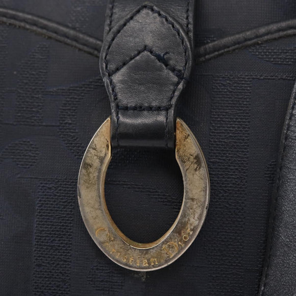 Christian Dior Hand Bag Leather Navy Gold Auth 151674