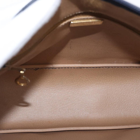 Christian Dior Hand Bag Leather Navy Gold Auth 151674