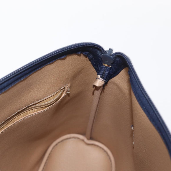 Christian Dior Hand Bag Leather Navy Gold Auth 151674