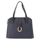 Christian Dior Hand Bag Leather Navy Gold Auth 151674-2