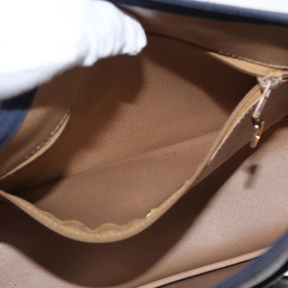 Christian Dior Hand Bag Leather Navy Gold Auth 151674