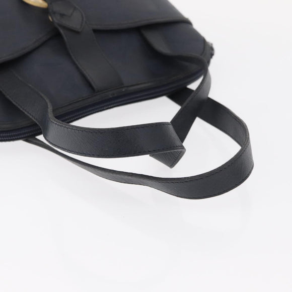 Christian Dior Hand Bag Leather Navy Gold Auth 151674