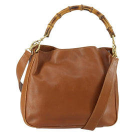 GUCCI Bamboo Shoulder Bag Leather 2way Brown Gold 001 0166 1638 Auth 151675