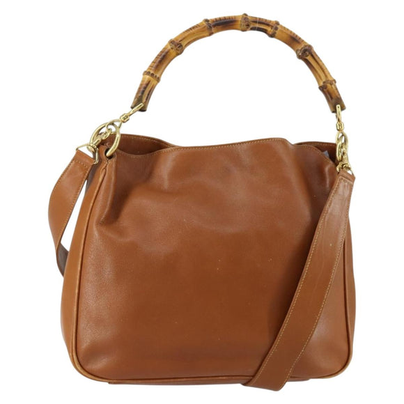 GUCCI Bamboo Shoulder Bag Leather 2way Brown Gold 001 0166 1638 Auth 151675