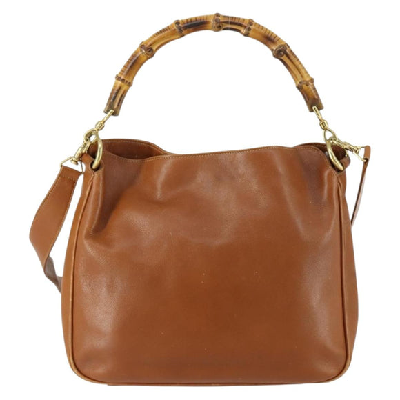 GUCCI Bamboo Shoulder Bag Leather 2way Brown Gold 001 0166 1638 Auth 151675