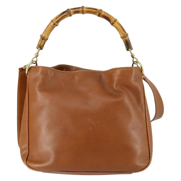 GUCCI Bamboo Shoulder Bag Leather 2way Brown Gold 001 0166 1638 Auth 151675