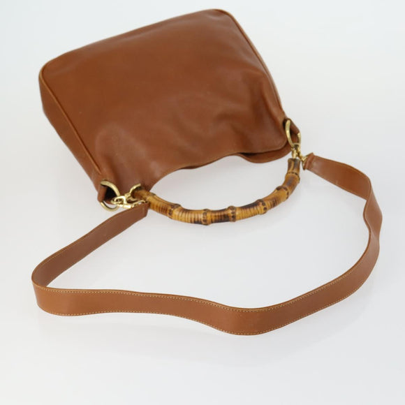 GUCCI Bamboo Shoulder Bag Leather 2way Brown Gold 001 0166 1638 Auth 151675