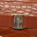 Salvatore Ferragamo Vala Hand Bag Leather 2way Brown Gold Auth 151678-16