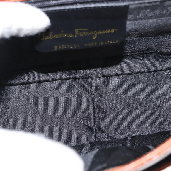 Salvatore Ferragamo Vala Hand Bag Leather 2way Brown Gold Auth 151678