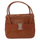 Salvatore Ferragamo Vala Hand Bag Leather 2way Brown Gold Auth 151678-2