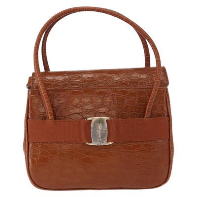 Salvatore Ferragamo Vala Hand Bag Leather 2way Brown Gold Auth 151678 - 0