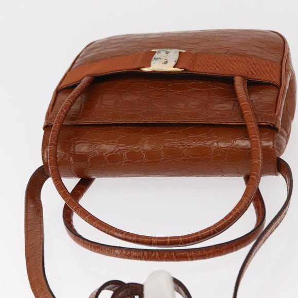 Salvatore Ferragamo Vala Hand Bag Leather 2way Brown Gold Auth 151678