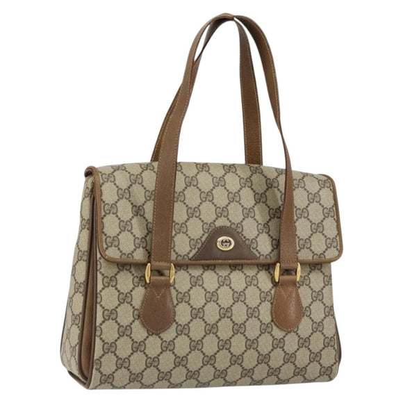 GUCCI GG Supreme Hand Bag PVC Beige Gold 116 02 080 Auth 151679