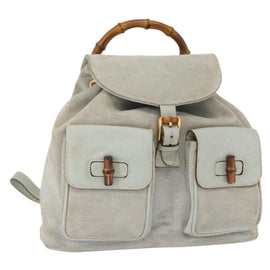 GUCCI Bamboo Backpack Suede Light Blue Gold 003 2058 0016 Auth 151681