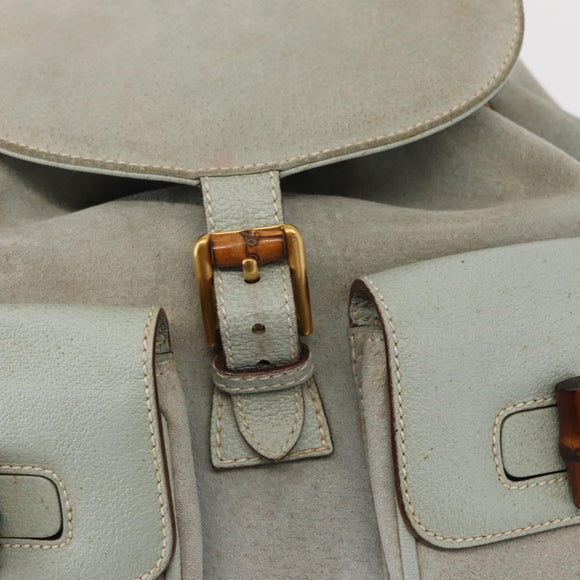 GUCCI Bamboo Backpack Suede Light Blue Gold 003 2058 0016 Auth 151681