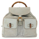 GUCCI Bamboo Backpack Suede Light Blue Gold 003 2058 0016 Auth 151681-2