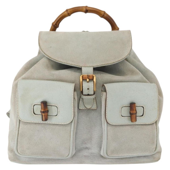 GUCCI Bamboo Backpack Suede Light Blue Gold 003 2058 0016 Auth 151681