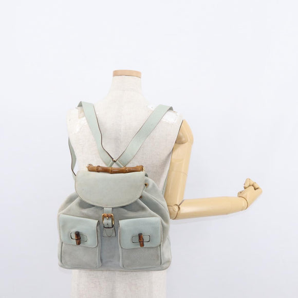 GUCCI Bamboo Backpack Suede Light Blue Gold 003 2058 0016 Auth 151681
