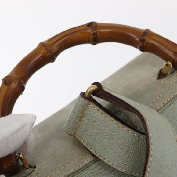 GUCCI Bamboo Backpack Suede Light Blue Gold 003 2058 0016 Auth 151681