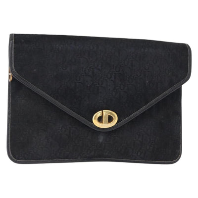 Christian Dior Trotter Canvas Clutch Bag Black Gold Auth 151684