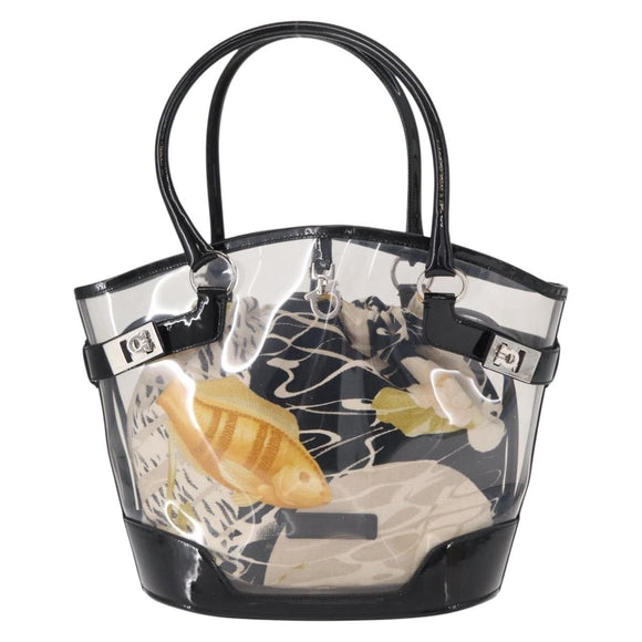 Salvatore Ferragamo Tote Bag Vinyl Clear Silver Auth 151685