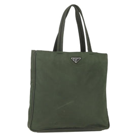 PRADA Tote Bag Nylon Green Silver Auth 151686