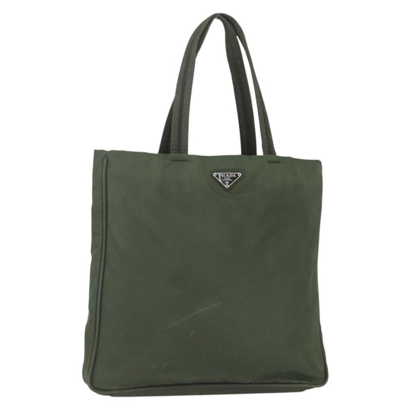 PRADA Tote Bag Nylon Green Silver Auth 151686