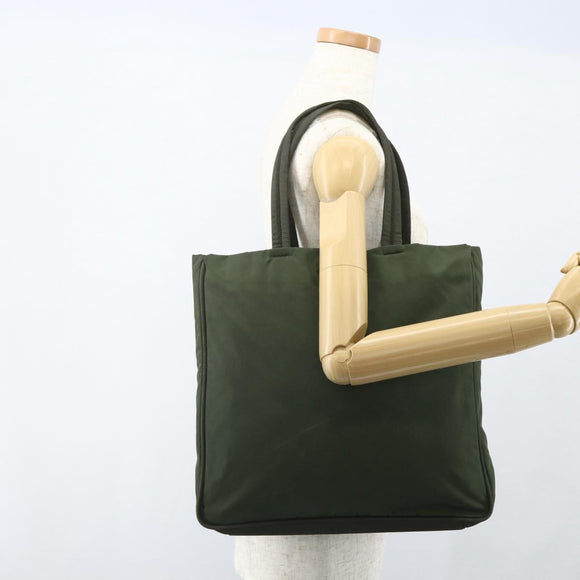 PRADA Tote Bag Nylon Green Silver Auth 151686