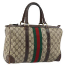 GUCCI GG Supreme Web Sherry Line Boston Bag PVC Beige Red Auth 151688-1
