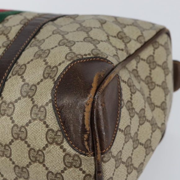 GUCCI GG Supreme Web Sherry Line Boston Bag PVC Beige Red Auth 151688