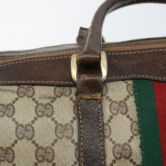 GUCCI GG Supreme Web Sherry Line Boston Bag PVC Beige Red Auth 151688