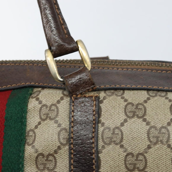 GUCCI GG Supreme Web Sherry Line Boston Bag PVC Beige Red Auth 151688