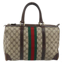 GUCCI GG Supreme Web Sherry Line Boston Bag PVC Beige Red Auth 151688-2