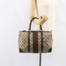 GUCCI GG Supreme Web Sherry Line Boston Bag PVC Beige Red Auth 151688-21