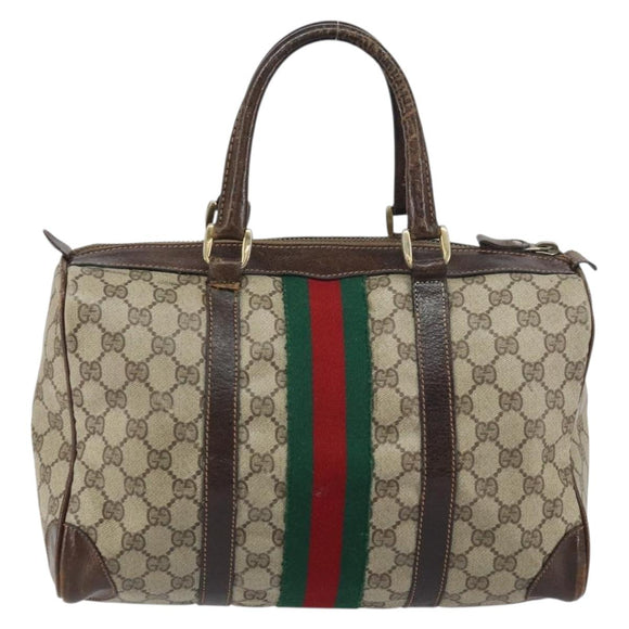 GUCCI GG Supreme Web Sherry Line Boston Bag PVC Beige Red Auth 151688