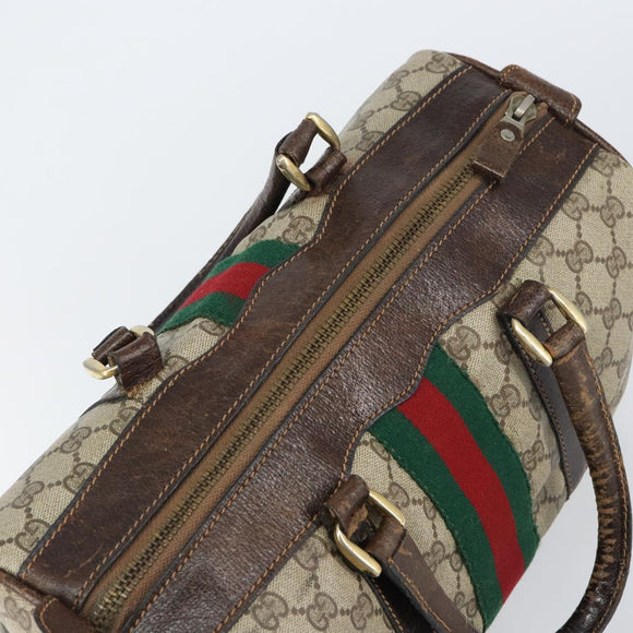 GUCCI GG Supreme Web Sherry Line Boston Bag PVC Beige Red Auth 151688
