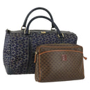 CELINE Macadam Canvas C Sulky Hand Bag PVC 2 Set Brown Navy Auth 151692-1