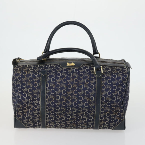 CELINE Macadam Canvas C Sulky Hand Bag PVC 2 Set Brown Navy Auth 151692