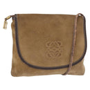 LOEWE Anagram Shoulder Bag Suede Beige Gold Auth 151693-1