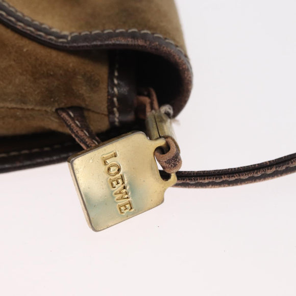 LOEWE Anagram Shoulder Bag Suede Beige Gold Auth 151693