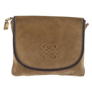 LOEWE Anagram Shoulder Bag Suede Beige Gold Auth 151693-13