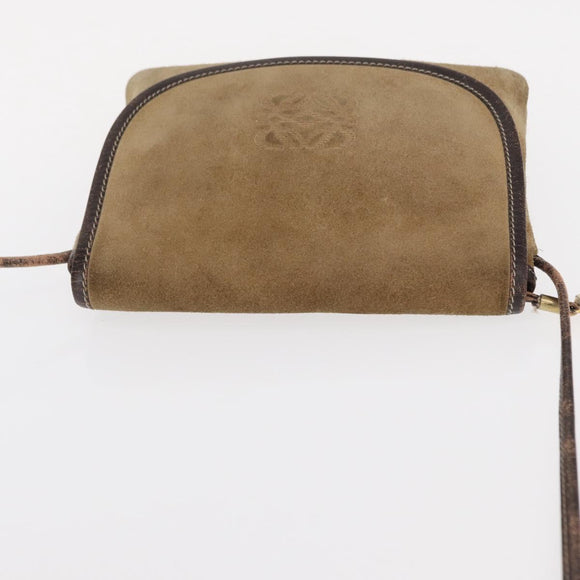 LOEWE Anagram Shoulder Bag Suede Beige Gold Auth 151693