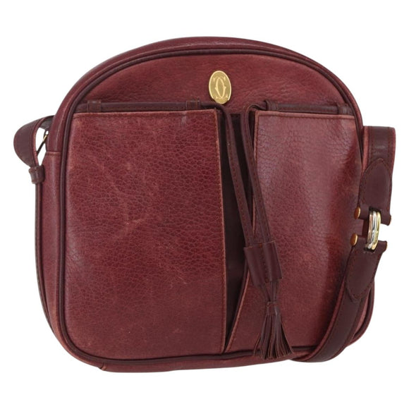 CARTIER Must Line Shoulder Bag Leather Bordeaux Gold Auth 151694