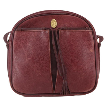 CARTIER Must Line Shoulder Bag Leather Bordeaux Gold Auth 151694 - 0