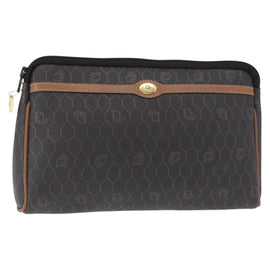 Christian Dior Honeycomb Canvas Clutch Bag PVC Black Gold Auth 151696