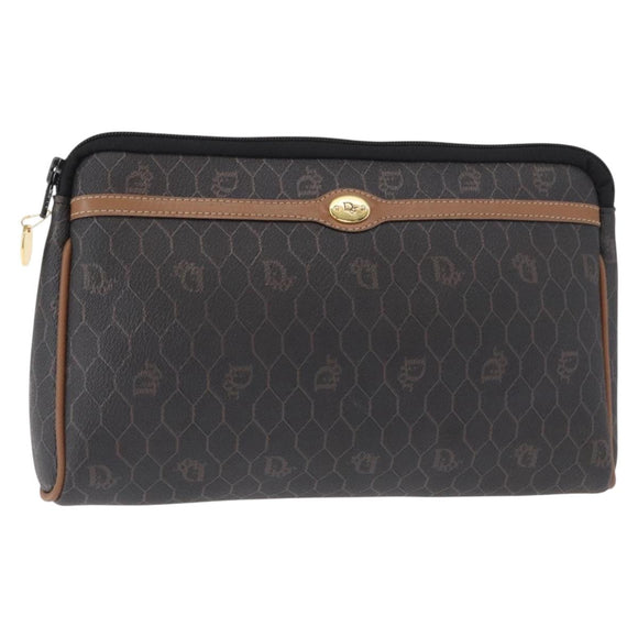 Christian Dior Honeycomb Canvas Clutch Bag PVC Black Gold Auth 151696