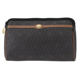 Christian Dior Honeycomb Canvas Clutch Bag PVC Black Gold Auth 151696 - 0