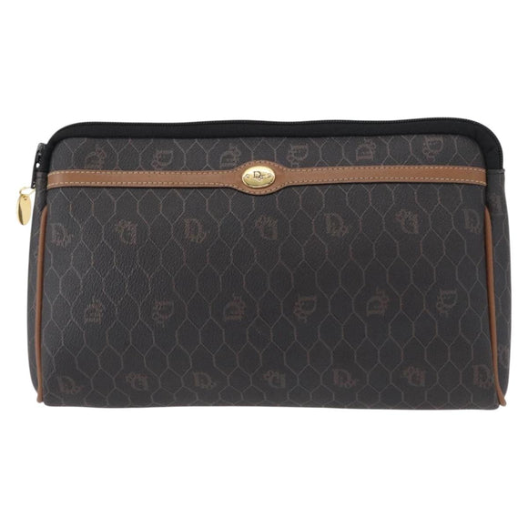 Christian Dior Honeycomb Canvas Clutch Bag PVC Black Gold Auth 151696