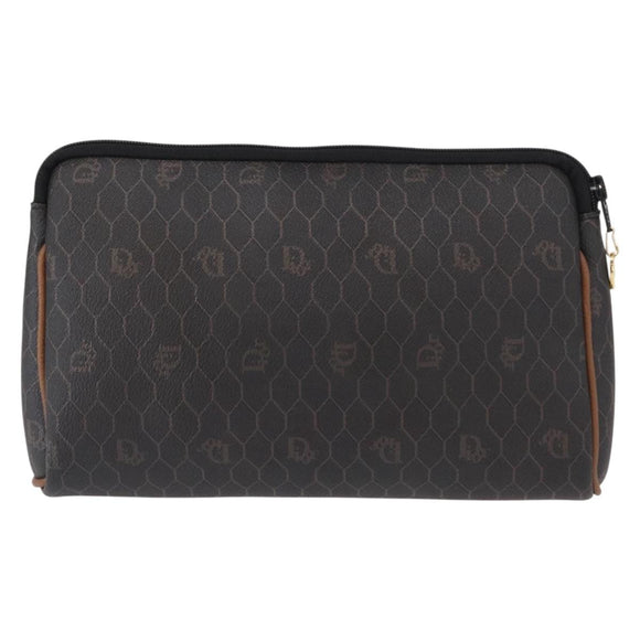 Christian Dior Honeycomb Canvas Clutch Bag PVC Black Gold Auth 151696