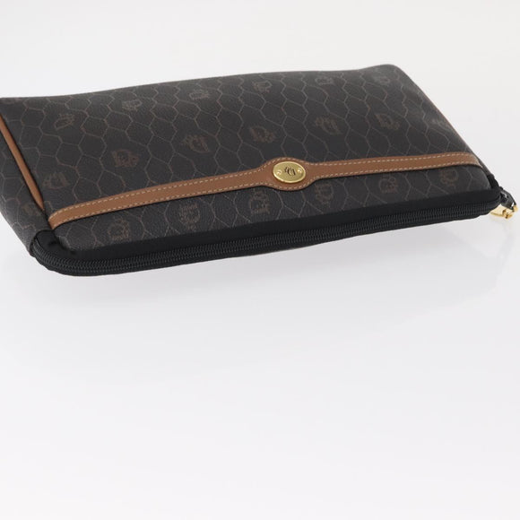 Christian Dior Honeycomb Canvas Clutch Bag PVC Black Gold Auth 151696